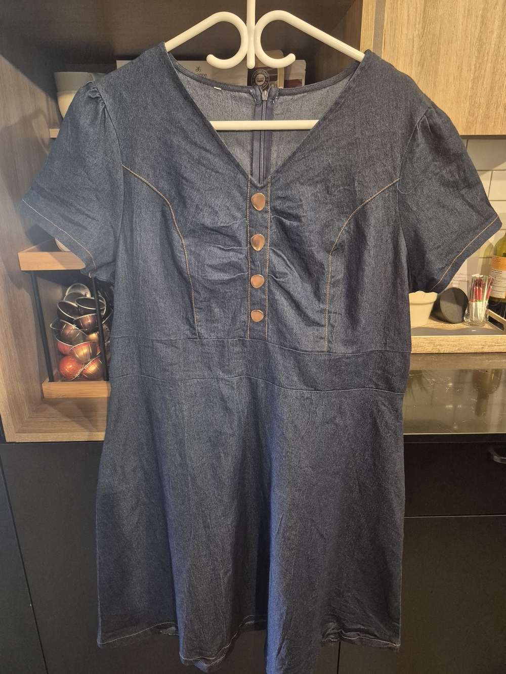 Dark Denim Button-Front Short Sleeve Dress